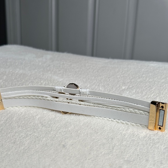 Women's Leather Wrap Bracelets Gold Heart Stackable Boho Vegan Magnetic White - Picture 8 of 12
